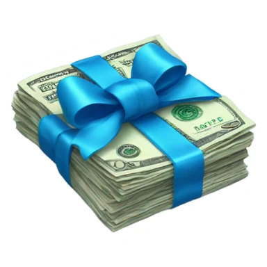 A pack of money with a blue bow sticker