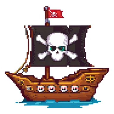 A pirate ship sailing on the open sea, with a skull and crossbones flag flying high, and pirates wearing bandanas and eye patches sticker