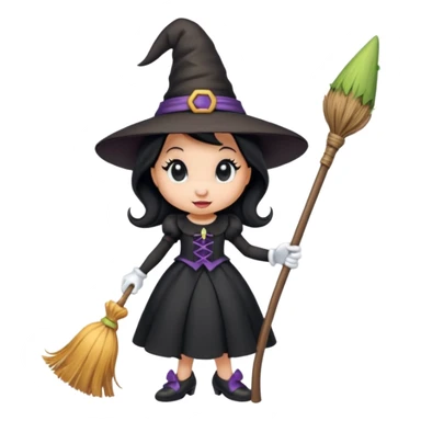 
Minnie mouse as a witch (hat + broom)  cartoon -style/cute and transparent for a sticker sticker