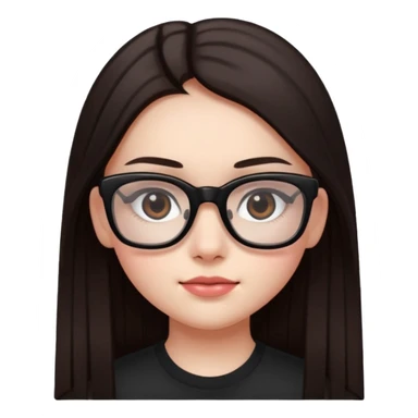 une ado, brune aux cheuveux tres fonces longs lisses blanche, ,lunettes carres noires, yeux bruns fonces joues rose sticker