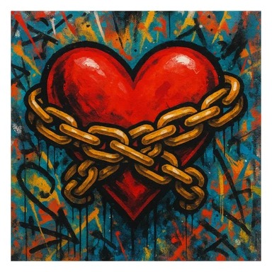 graffiti heart with golden chain, rap atmosphere sticker