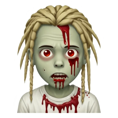 boy, zombie, with dreads, blood dripping from mouth, white shirt sticker