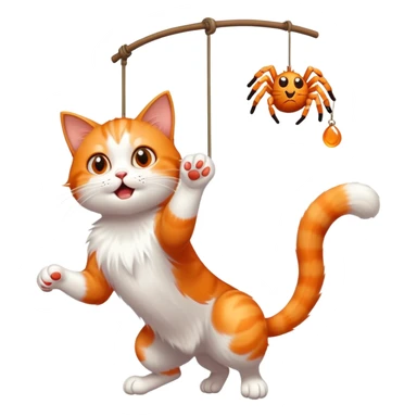 A playful cat batting at a dangling spider with its paw fully extended sticker