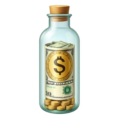 a bottle glass that contains dollars inside and it's labeled savings sticker