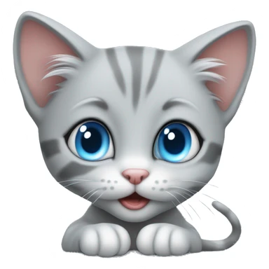 blue eyes grey kitten playing mouse sticker