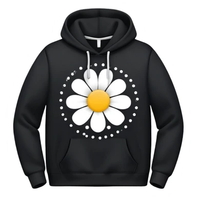 The BLACK Hoodie features a black base with distinctive white open flower spots with empty space in the middle, These hollow ring-like patterns are scattered across. sticker