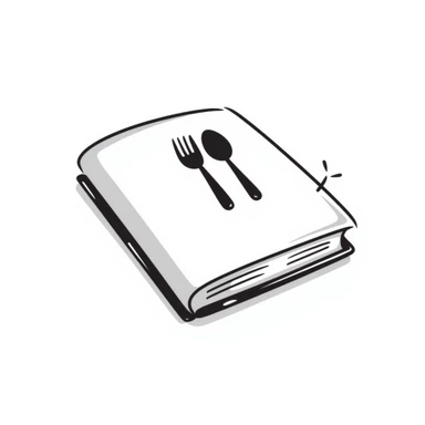 Closed cookbook with a fork and spoon symbol on the cover – collection of recipes sticker