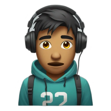 Sad depressed crying frowning Indian teen gamer with gaming headphones sticker