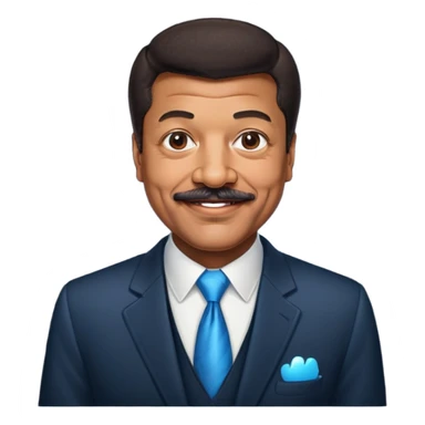 Neil deGrasse Tyson, astrophysicist with a mustache, wearing a suit, smiling sticker