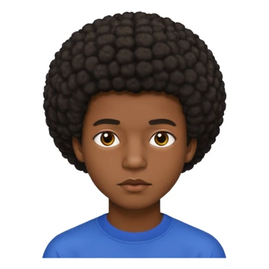 Une homme de 17 ans il a la peau noir foncé , des lèvres pulpeuses et un regard nonchalant. Il a un petit afro taper sticker