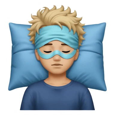 boy with a sleeping mask above head like a band 
 sticker