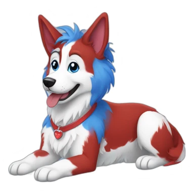 blue red and white dog fursuiter car themed sticker