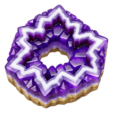 3D render of Rock Candy Geode, made entirely of dessert materials, glistening sugar crystal texture, jagged translucent purple sugar crystals, delicious confectionery aesthetic, Apple emoji style, isolated on white background --v 6.0. sticker