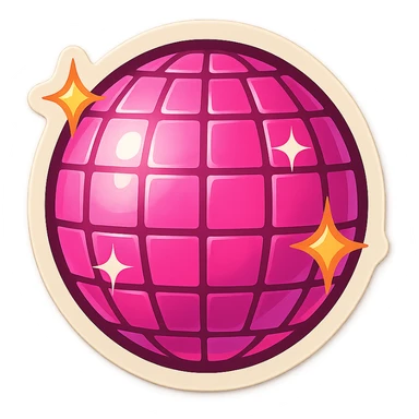 pink disco ball, visually sparkly, iconic, emoji style, concise, no text sticker