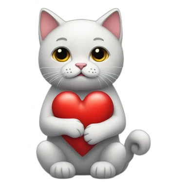a sad cat holding a heart in its paws  sticker