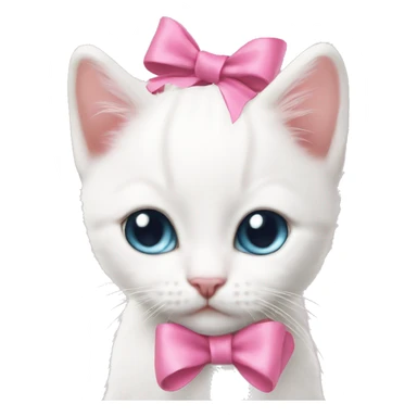 A pink ribbon bow on a white kittens head sticker