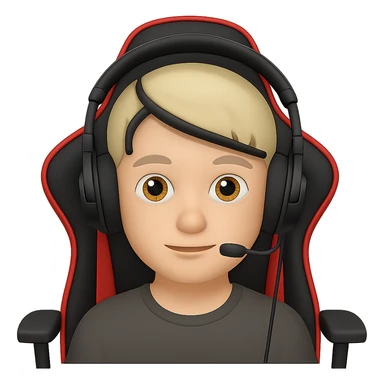 Add a gaming chair behind the streamer with headphones in the style of apple style emojis. Keep the emoji style look and no background. sticker