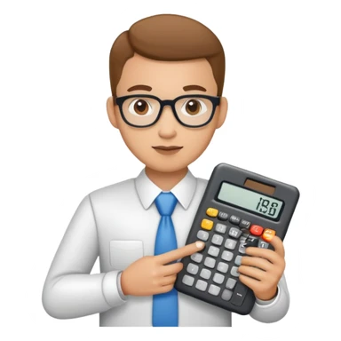 accountant, professional appearance, holding a calculator sticker