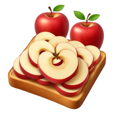 toast with apple slices on top, apples arranged in a spiral sticker