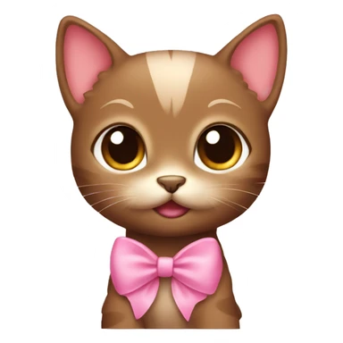 Brown little kitten with brown eyes and pink bow sticker