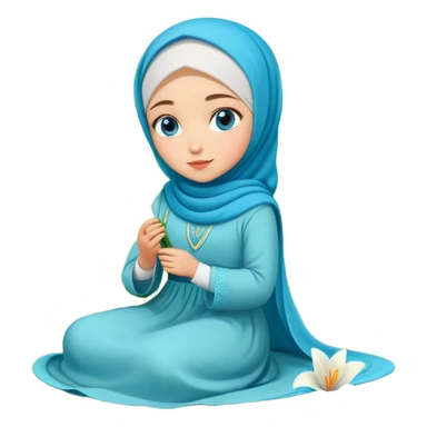 Turkish beautiful finish Konya girl blue eyes with lily flower hijab long tail dress and sits on the grass on the ground and hold lily flower on hand  sticker