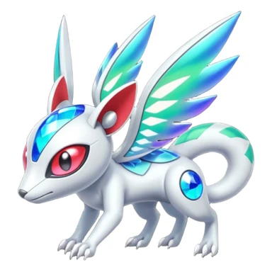 Shiny Colorful Futuristic Cyber-Vernid-Trico-Meloetta-Latias-Koraidon-Peppercat-Protogen-Pokémon-Digimon-Fakémon-fusion-hybrid-creature sticker
