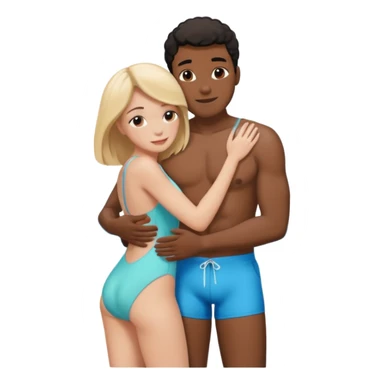 black Man and white woman hug love on beach sticker