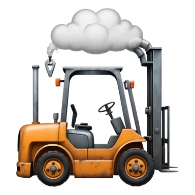 ugly, broken forklift with clouds of smoke around sticker