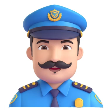 security guard head, with mustache, friendly expression, cap, uniform details sticker