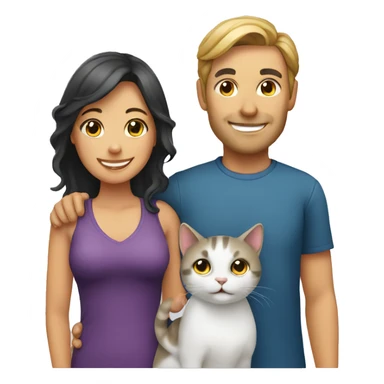 smiling woman and man with cat sticker