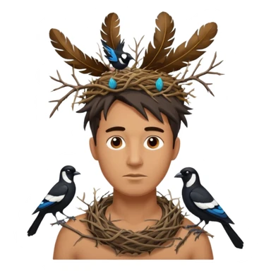 A man who has a magpie birds nest on top of his head for hair sticker