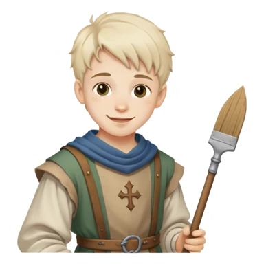 smiled poor boy painter with medieval clothes sticker