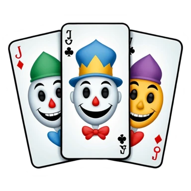 3 poker cards, with crazy colorful human jolly jokers inside, inversed face, cuphead style sticker