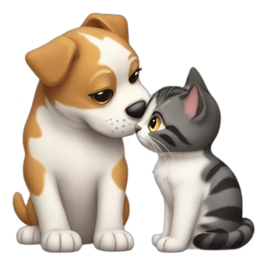 a dog kissing a cat sticker