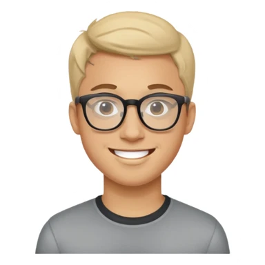 a man in his early 20s wearing glasses for a tech company, his job is marketer, extroverted sticker