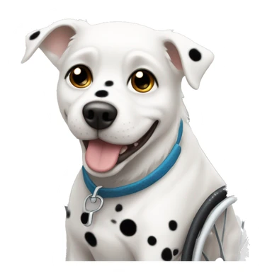 White dog with black spots in a wheelchair  sticker