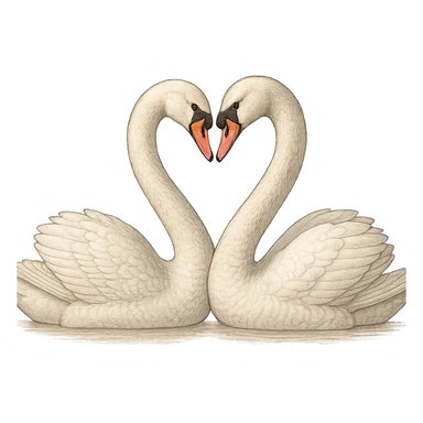 romantic swan couple forming a heart shape with their necks, no background sticker