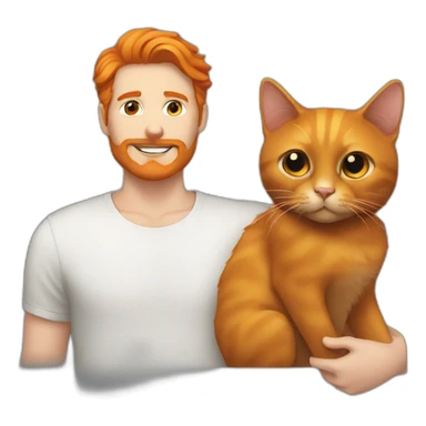 a white guy with orange hair and mustache holding a black cat sticker