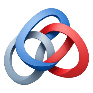 A logo or graphic design featuring two interconnected shapes. One shape is a red triangle, and the other is a blue square. Both are rendered in a 3D style, giving the impression of depth and overlapping planes. A gray circular shape links the red triangle and blue square. The interlocking shapes form a design resembling the number 8 or an infinity symbol. The design is clean, simple, with bright colors of red and blue, and a neutral white background. sticker