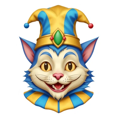 crazy funny colorful cat jolly joker, medieval, vintage, court jester, mac os icon, blue color sticker