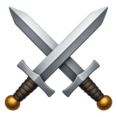 Сгенерируй мне в стиле детализированного емодзи два скрещенных меча железных на пнг фоне без фона sticker