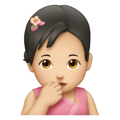 chinese baby girl posing with her hand on her chin, like hand holding her face up  sticker