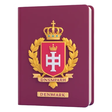 Danish passport, burgundy red with Denmark coat of arms sticker