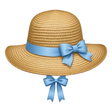 Straw garden hat with light blue ribbon and bow sticker