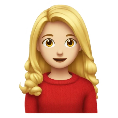 Blond girl with a red sweater with text that says IHM on it sticker