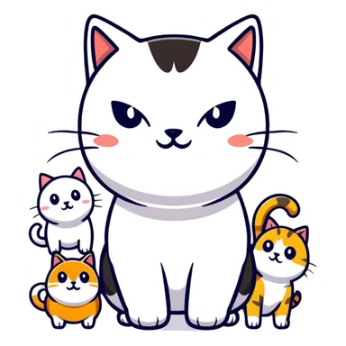 cat with a bossy expression, surrounded by smaller pets sticker