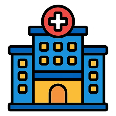 hospital building, clean and modern, flat icon style sticker