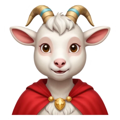 white female goat wearing a read cape sticker