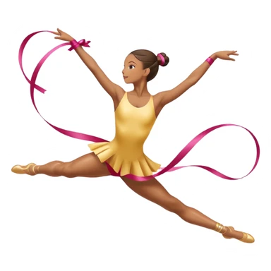 A graceful rhythmic gymnast performing with a flowing ribbon, executing an elegant leap mid-air. The pose exudes flexibility, balance, and artistry. The background suggests a competition arena with soft lighting, emphasizing movement, precision, and the beauty of the sport. sticker