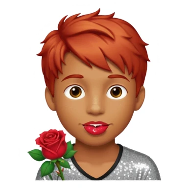 red glitter naughty-looking boy with a rose in his mouth sticker